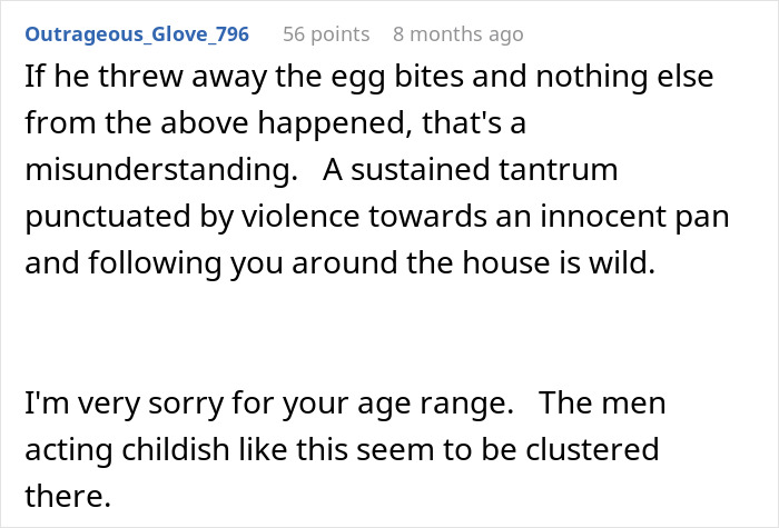 A Reddit comment discussing the boyfriend's actions as part of a true crime story, focusing on the pan incident.