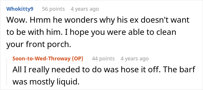 Screenshot of Reddit comments where users discuss an entitled man's actions and the cleanup after his brother's wedding.