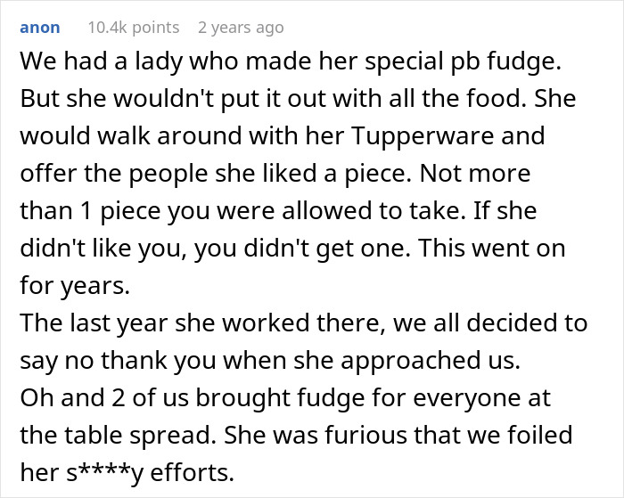 Disgusting food: A woman's exclusive peanut butter fudge, a strangely controlled and shamed offering.