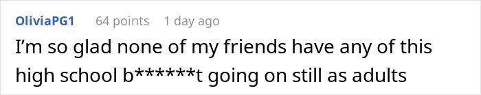 A comment on a post about a guy who refuses to expose an acquaintance's cheating GF, about high school behavior.