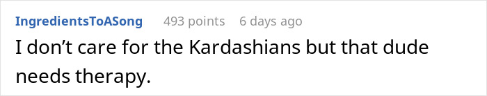 A Reddit comment stating the boyfriend needs therapy for deleting her phone app, regardless of the Kardashian context. A Reddit comment stating the boyfriend needs therapy for deleting her phone app, regardless of the Kardashian context.