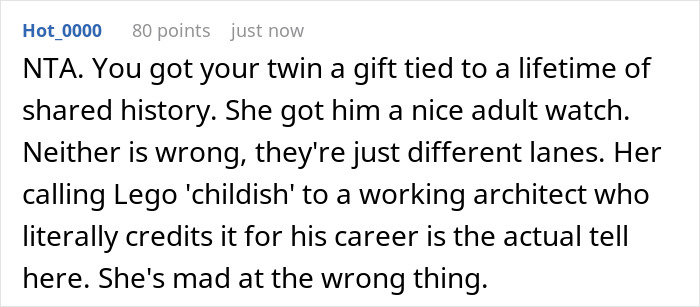 Woman Calls Boyfriend's Favorite Birthday Gift "Childish," His Twin Sister Doesn't Hold Back Woman Calls Boyfriend's Favorite Birthday Gift "Childish," His Twin Sister Doesn't Hold Back