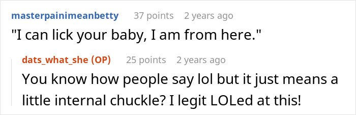 Boomer's xenophobic remarks; online comment about a humorous, shocking boomer statement 'I can lick your baby, I am from here.' Boomer's xenophobic remarks; online comment about a humorous, shocking boomer statement 'I can lick your baby, I am from here.'