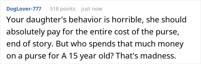 A comment about a jealous 15-year-old paying for the slashes designer purse and the cost. A comment about a jealous 15-year-old paying for the slashes designer purse and the cost.