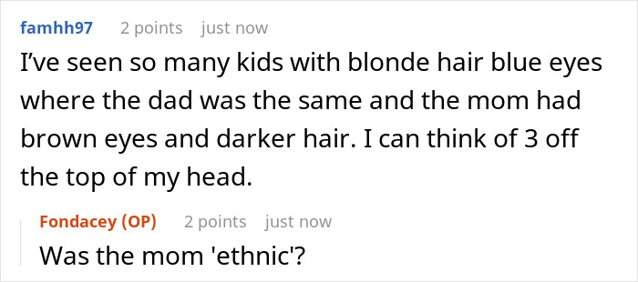 A Reddit discussion where a mixed-race mom talks about inventing family scandals to avoid explaining her blue-eyed kid. A Reddit discussion where a mixed-race mom talks about inventing family scandals to avoid explaining her blue-eyed kid.