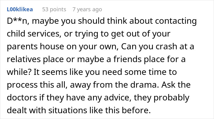 A teen's life is a mess after refusing to donate his lung; advice to contact child services or move out. A teen's life is a mess after refusing to donate his lung; advice to contact child services or move out.