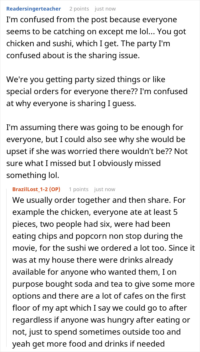 A screenshot of a Reddit thread discussing a picky eater's reaction to sushi being ordered for a friend. A screenshot of a Reddit thread discussing a picky eater's reaction to sushi being ordered for a friend.