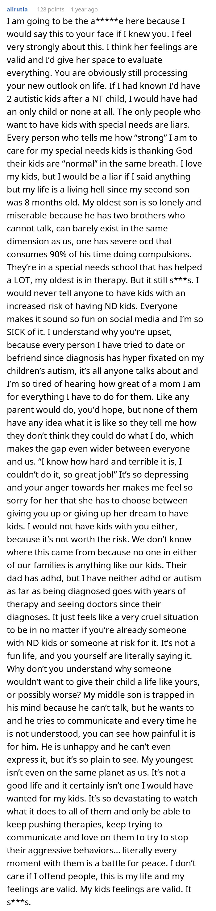A Reddit post discusses a man's autism diagnosis and his wife's change of mind about having kids. A Reddit post discusses a man's autism diagnosis and his wife's change of mind about having kids.