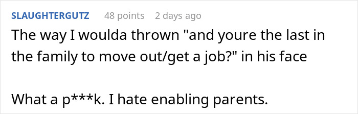 A user comments on a post, expressing their dislike for enabling parents, where a man uses autism as an excuse to tear into his sister. A user comments on a post, expressing their dislike for enabling parents, where a man uses autism as an excuse to tear into his sister.
