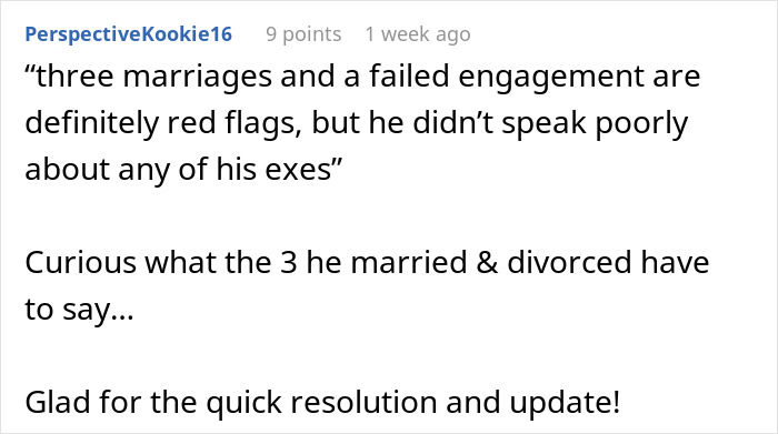 A Reddit comment discussing red flags and a GF connecting the dots about a BF's crucial detail from his trip.