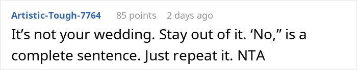 A comment advises a bride to stay out of a wedding situation, implying she should not force a bridesmaid role. A comment advises a bride to stay out of a wedding situation, implying she should not force a bridesmaid role.