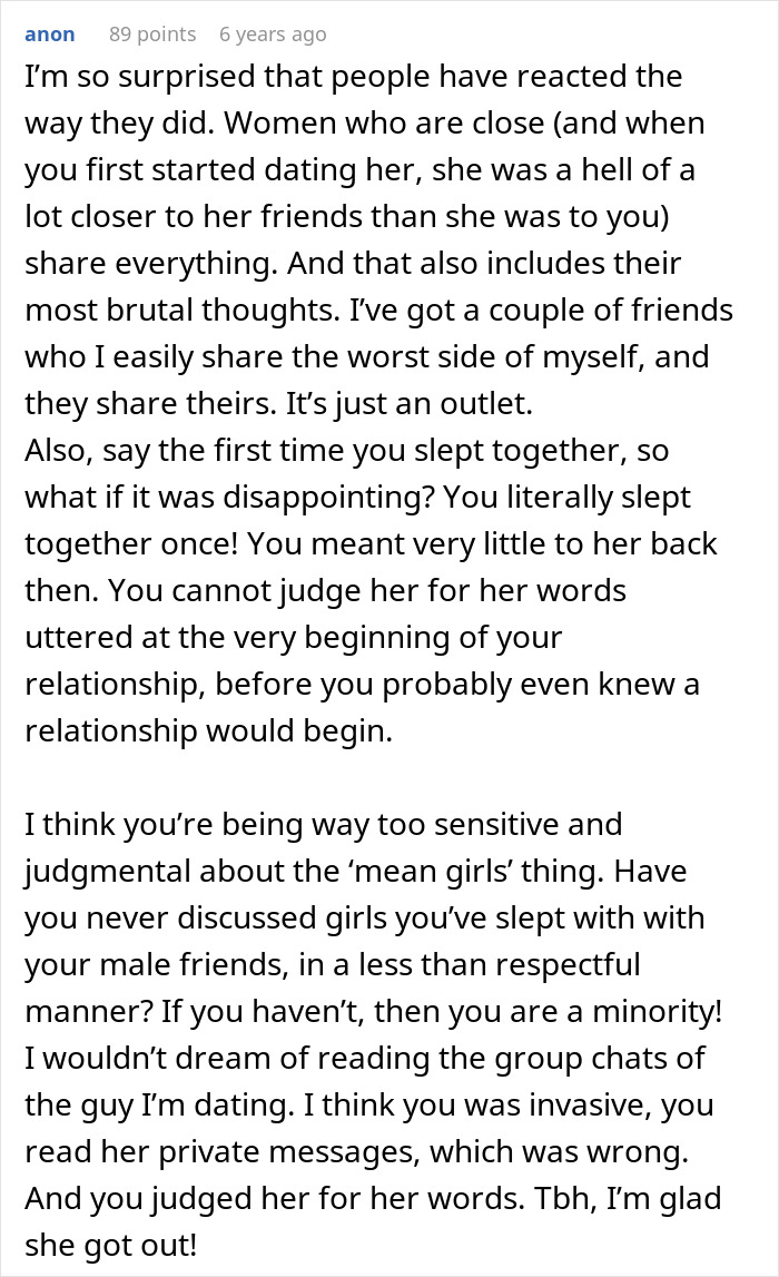 A comment debating if the guy has finally met the one, or if an accidental peek at her phone changes everything.
