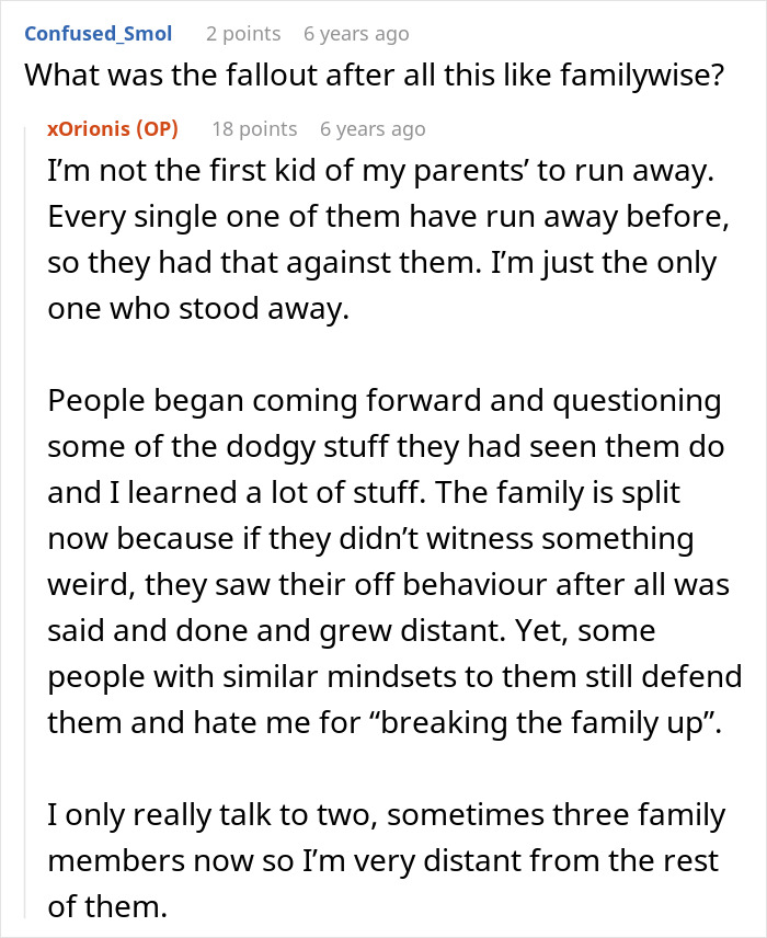 A Reddit screenshot showing comments about the family fallout after toxic parents tried to stop their 18YO daughter. A Reddit screenshot showing comments about the family fallout after toxic parents tried to stop their 18YO daughter.