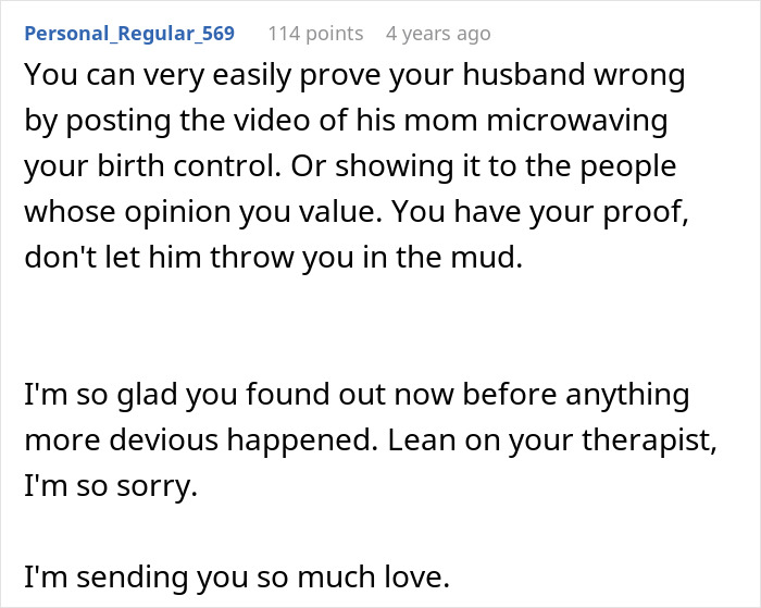 A Reddit comment suggesting to use a video as proof to make sure DIL doesnt get grandbabies from MIL.