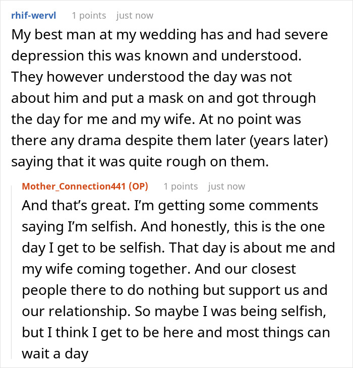 A screenshot of a social media post discussing a groom's friend missing the wedding due to withdrawal issues. A screenshot of a social media post discussing a groom's friend missing the wedding due to withdrawal issues.