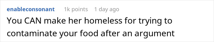 A comment about a woman taking revenge on her boyfriend by contaminating food, ruining their relationship. A comment about a woman taking revenge on her boyfriend by contaminating food, ruining their relationship.