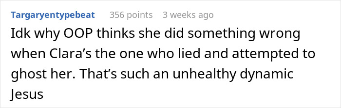 A Reddit user discusses the unhealthy dynamic after Clara swapped the designer bag for a fake. A Reddit user discusses the unhealthy dynamic after Clara swapped the designer bag for a fake.