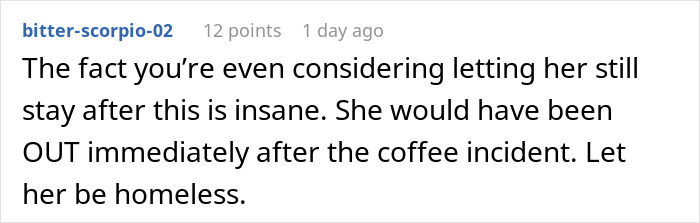 A Reddit comment stating the woman should be homeless after her revenge for the camera. A Reddit comment stating the woman should be homeless after her revenge for the camera.