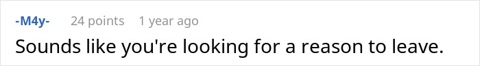 A comment suggesting someone is looking for a reason to leave, related to the woman's perfect body journey.
