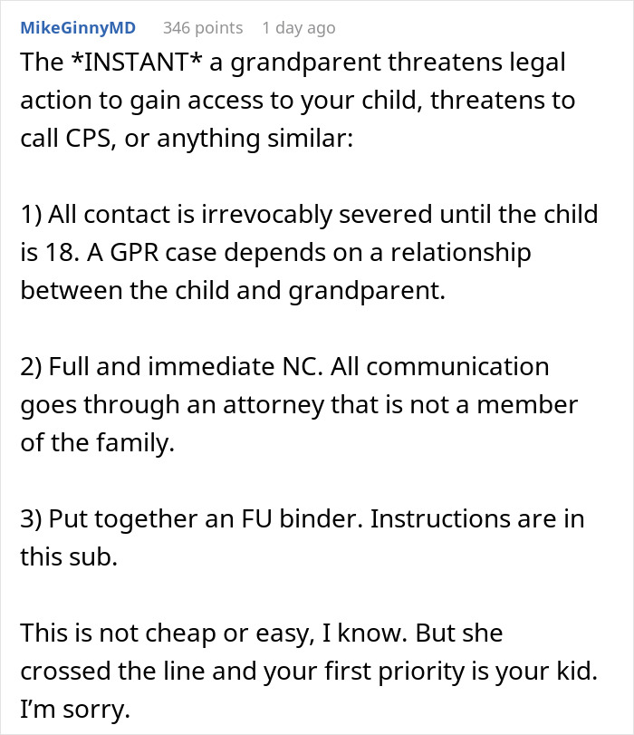 A social media comment giving advice to a daughter whose mom threatens to sue her for access to her dog. A social media comment giving advice to a daughter whose mom threatens to sue her for access to her dog.