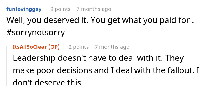A software engineer expresses frustration, stating they do not deserve the negative fallout from poor hiring decisions.