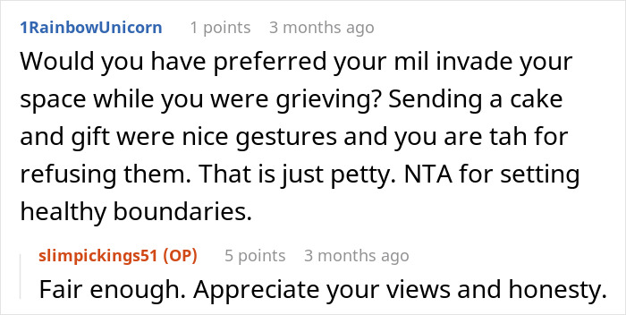 A Reddit comment about a MIL turning pregnancy into a competition and showing no sympathy for a DILs miscarriage. A Reddit comment about a MIL turning pregnancy into a competition and showing no sympathy for a DILs miscarriage.