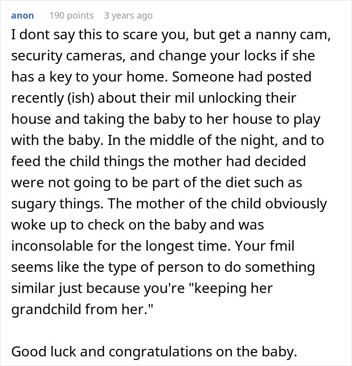 A comment discussing an overbearing FMIL and the importance of security after a baby name announcement. A comment discussing an overbearing FMIL and the importance of security after a baby name announcement.