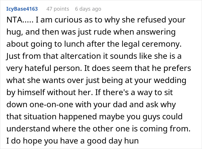 Dad Ruins Bond With Bride Over His GF Of 1.5 Years, Invites Her To Wedding Against Daughter’s Wishes Dad Ruins Bond With Bride Over His GF Of 1.5 Years, Invites Her To Wedding Against Daughter’s Wishes