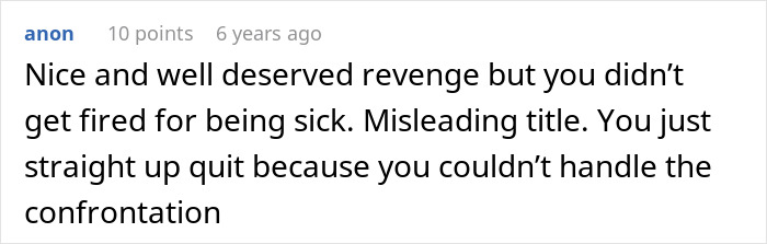 A Reddit comment pointing out that the student worker quit, not fired, making the title misleading about the manager.