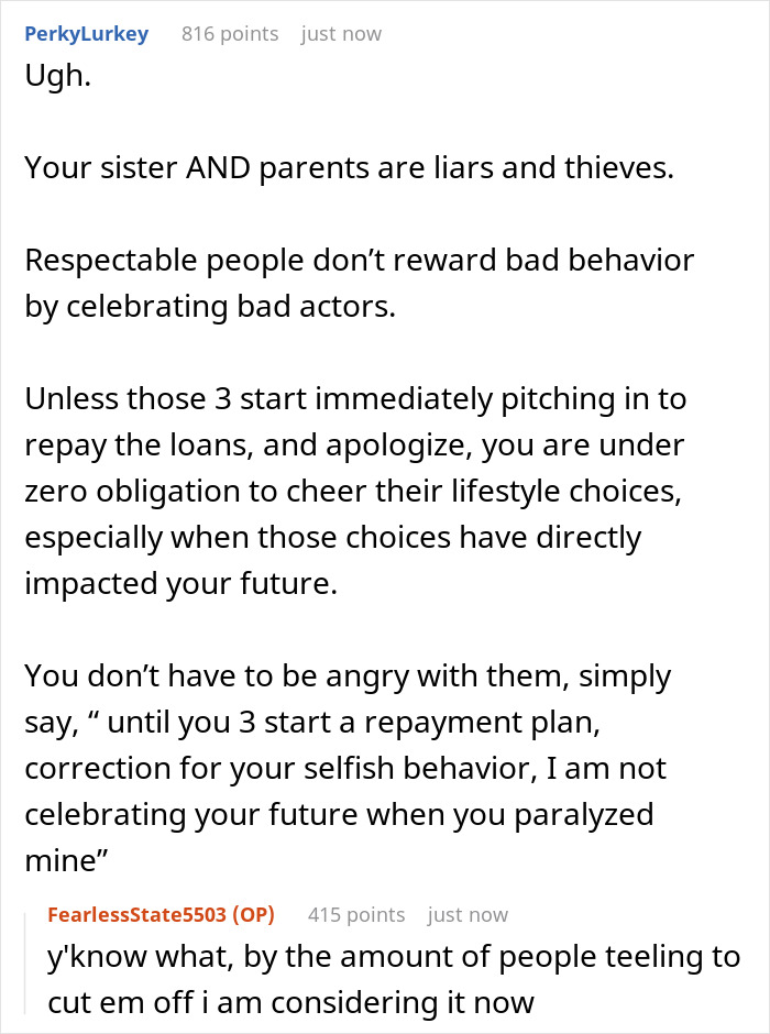 A woman seeking apology for college fund issue. Comment section suggesting parents and sister are liars. A woman seeking apology for college fund issue. Comment section suggesting parents and sister are liars.