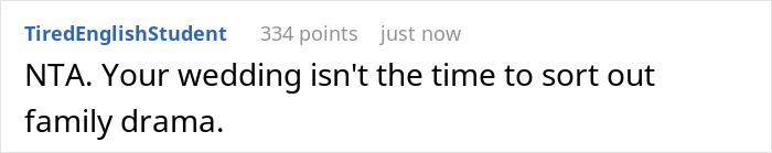 A Reddit comment regarding a woman banning her aunt from her wedding for secretly changing grandpa's will, focusing on family drama. A Reddit comment regarding a woman banning her aunt from her wedding for secretly changing grandpa's will, focusing on family drama.