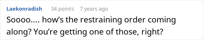 A Reddit comment asking about a restraining order for a crazy MIL involved in witching around.
