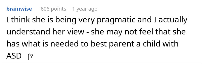 A comment about a wife changing her mind about having kids after an autism diagnosis, understanding her view. A comment about a wife changing her mind about having kids after an autism diagnosis, understanding her view.