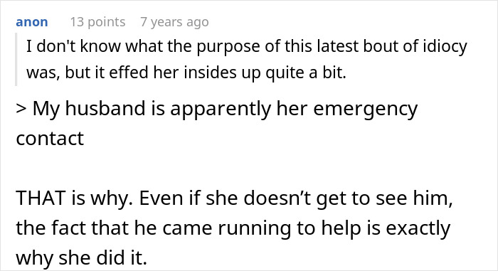 MIL witching around: a comment about a husband as an emergency contact, highlighting MILs intentions.