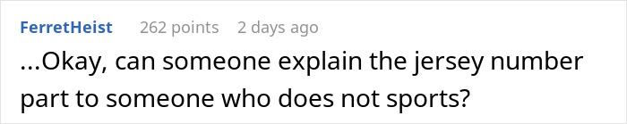 A comment asking for an explanation of the jersey number part related to why a woman's fiancé is upset about football. A comment asking for an explanation of the jersey number part related to why a woman's fiancé is upset about football.