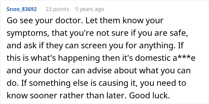 A screenshot shows a user comment advising her to see a doctor about her food concerns and symptoms. A screenshot shows a user comment advising her to see a doctor about her food concerns and symptoms.
