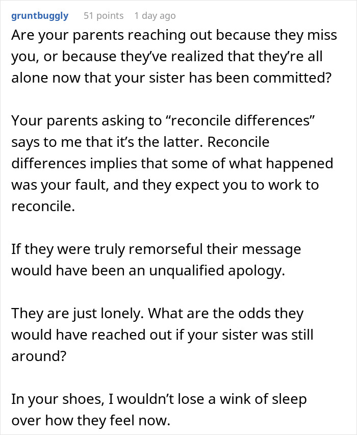 Guy Can't Believe Parents Want To Reconcile After They Ignored His Sister's Mental Health To Dangerous Levels Guy Can't Believe Parents Want To Reconcile After They Ignored His Sister's Mental Health To Dangerous Levels