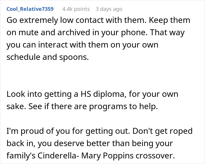 A comment advising low contact with parents who ruined childhood by making him raise their kids. A comment advising low contact with parents who ruined childhood by making him raise their kids.