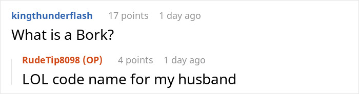 A screenshot asking What is a Bork? related to the GF he hasn't spoken to for 10 years.