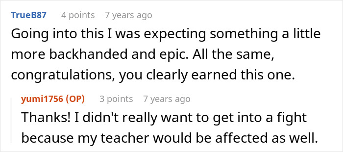 A user congratulates the OP, reflecting on sexist remarks that backfire and lead to tears. A user congratulates the OP, reflecting on sexist remarks that backfire and lead to tears.