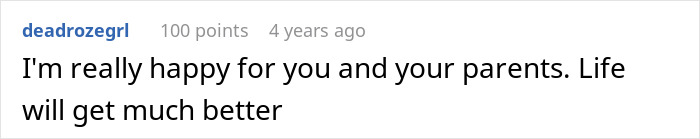 A comment showing happiness for the original poster and parents after the entitled man's wedding proposal attempt.