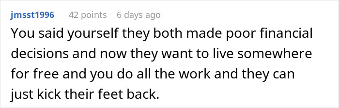 Screenshot of an online comment about poor financial decisions and moms wanting to live in a dream home. Screenshot of an online comment about poor financial decisions and moms wanting to live in a dream home.