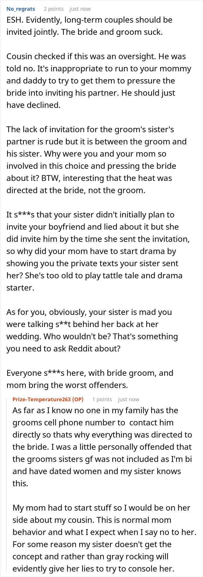 Wedding guest list drama: A detailed comment about the wedding guest list situation, family rumors, and communication problems.