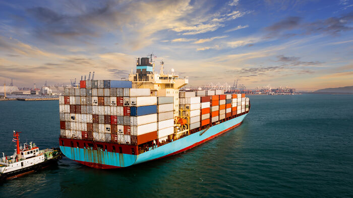 Large cargo ship laden with containers on the open sea, an example of an unpopular industry making millions.