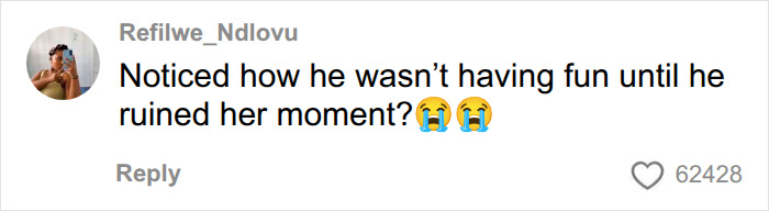 A social media comment from Refilwe_Ndlovu with crying emojis, questioning why he wasn't having fun until he ruined her moment from the World Cup. A social media comment from Refilwe_Ndlovu with crying emojis, questioning why he wasn't having fun until he ruined her moment from the World Cup.