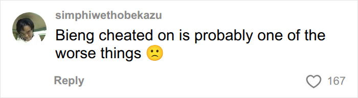 A social media comment from simphiwothebekazu saying, Bieng cheated on is probably one of the worse things, with a sad emoji, about the viral World Cup moment. A social media comment from simphiwothebekazu saying, Bieng cheated on is probably one of the worse things, with a sad emoji, about the viral World Cup moment.