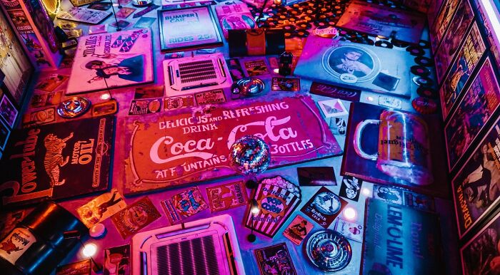 Vibrant, nostalgic pop culture memorabilia, including vintage signs, records, and a disco ball, perfect for a general knowledge quiz. Vibrant, nostalgic pop culture memorabilia, including vintage signs, records, and a disco ball, perfect for a general knowledge quiz.