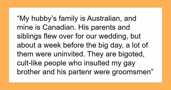 Groom Cuts His Parents From Wedding Guest List After They Humiliate Bride’s Gay Brother At BBQ