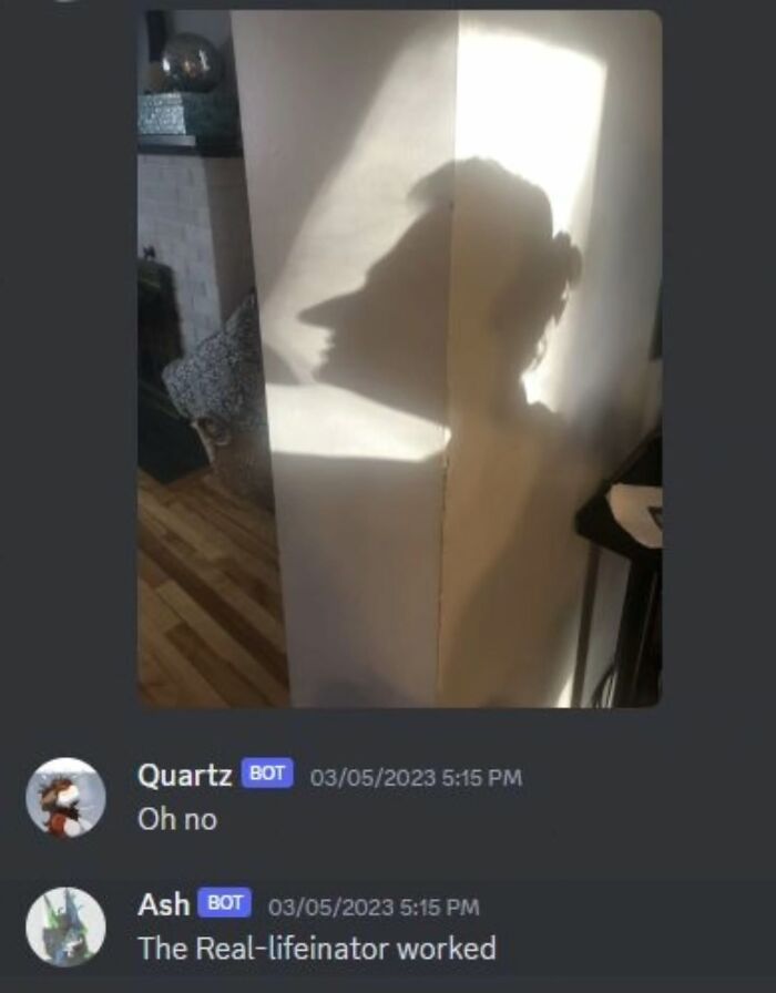 A shadow of a person that looks like a cartoon character with a long nose, a cringe post.