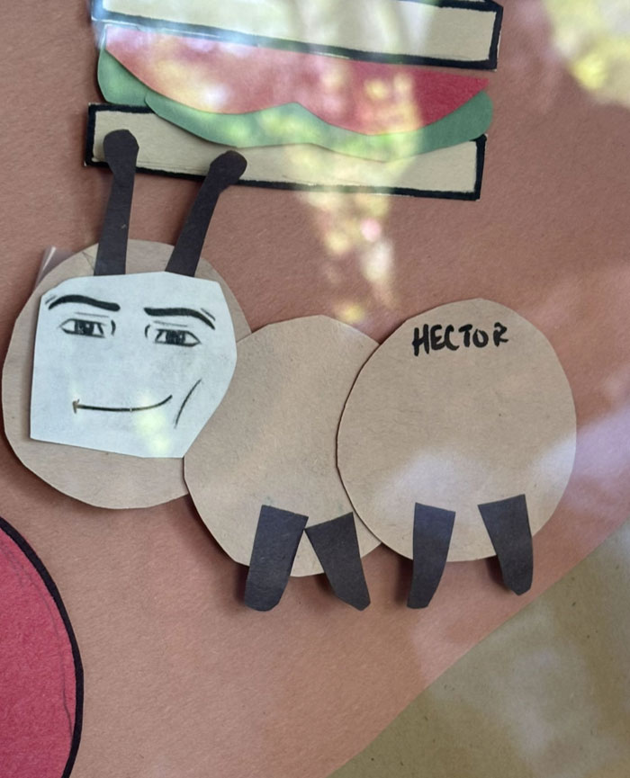 A paper craft insect named Hector with a human-like face, a curious camera roll photo.